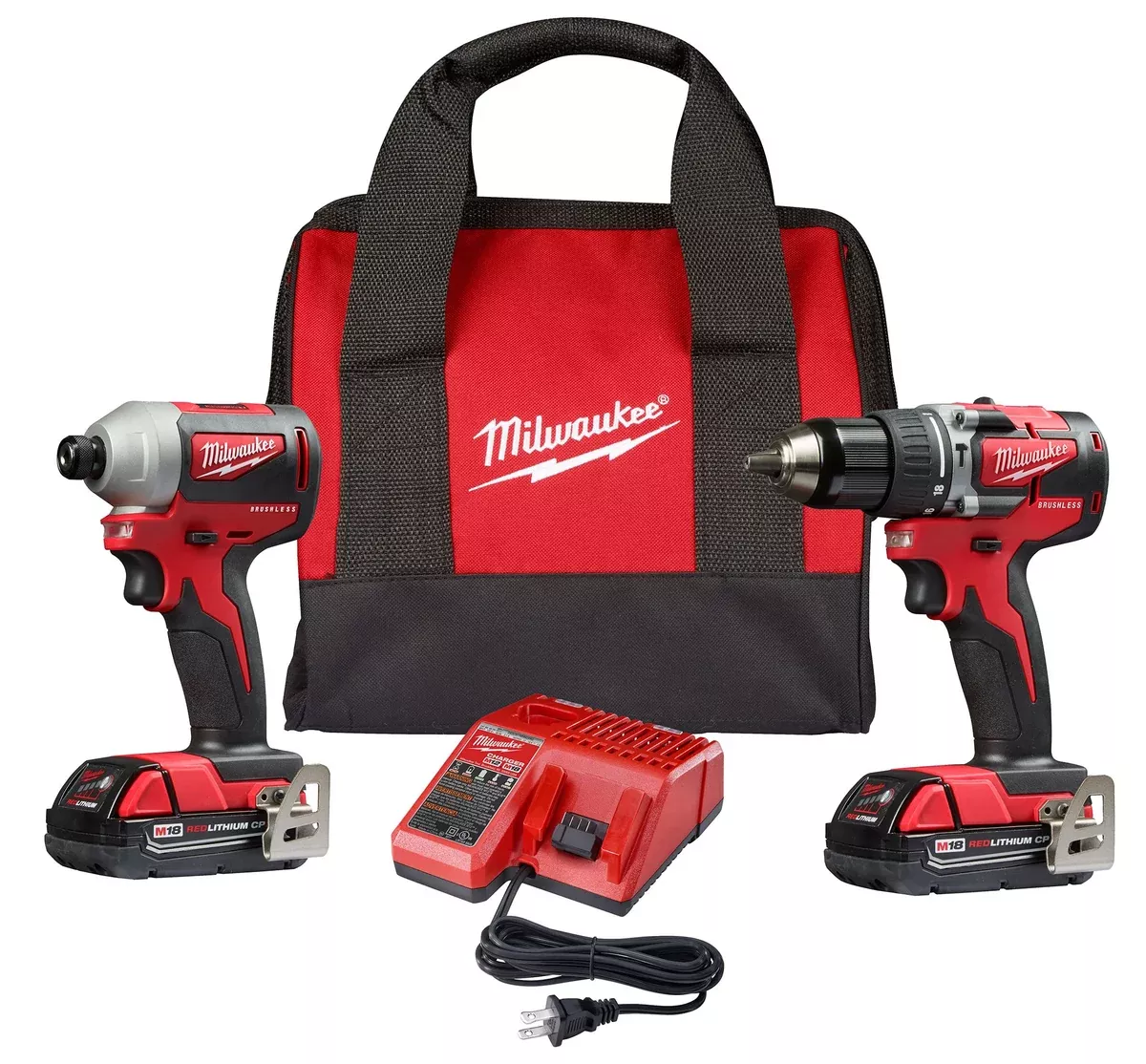 Combo Kit - Milwaukee M18 Compact Brushless 2-Tool Combo Kit, Drill Driver/Impact Driver, 2900-22CT