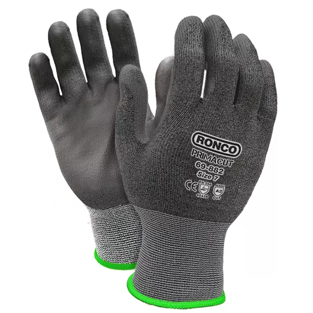 Cut Resistant Gloves - Ronco PrimaCut™ Polyurethane Coating, KO-Tech Yarn, Seamless Cuff, ANSI Cut Level A2, 69-882