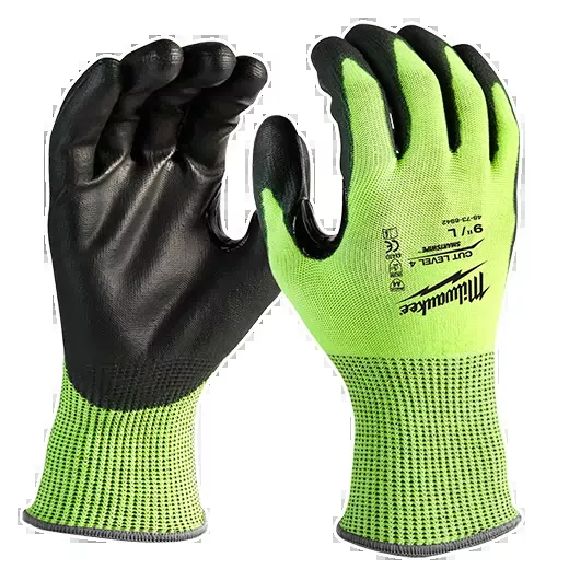 General Purpose Gloves - Milwaukee High-Visibility Cut Level 4 Polyurethane Dipped Gloves, 48-73-894