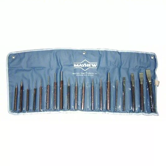 Mayhew 61019 Punch and Chisel Set 19 Pieces, Cold Chisel, Center