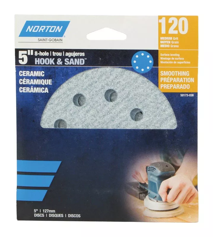 Sanding Disc, Hook & Loop, 120-Grit, 5-In., 4-Pk.