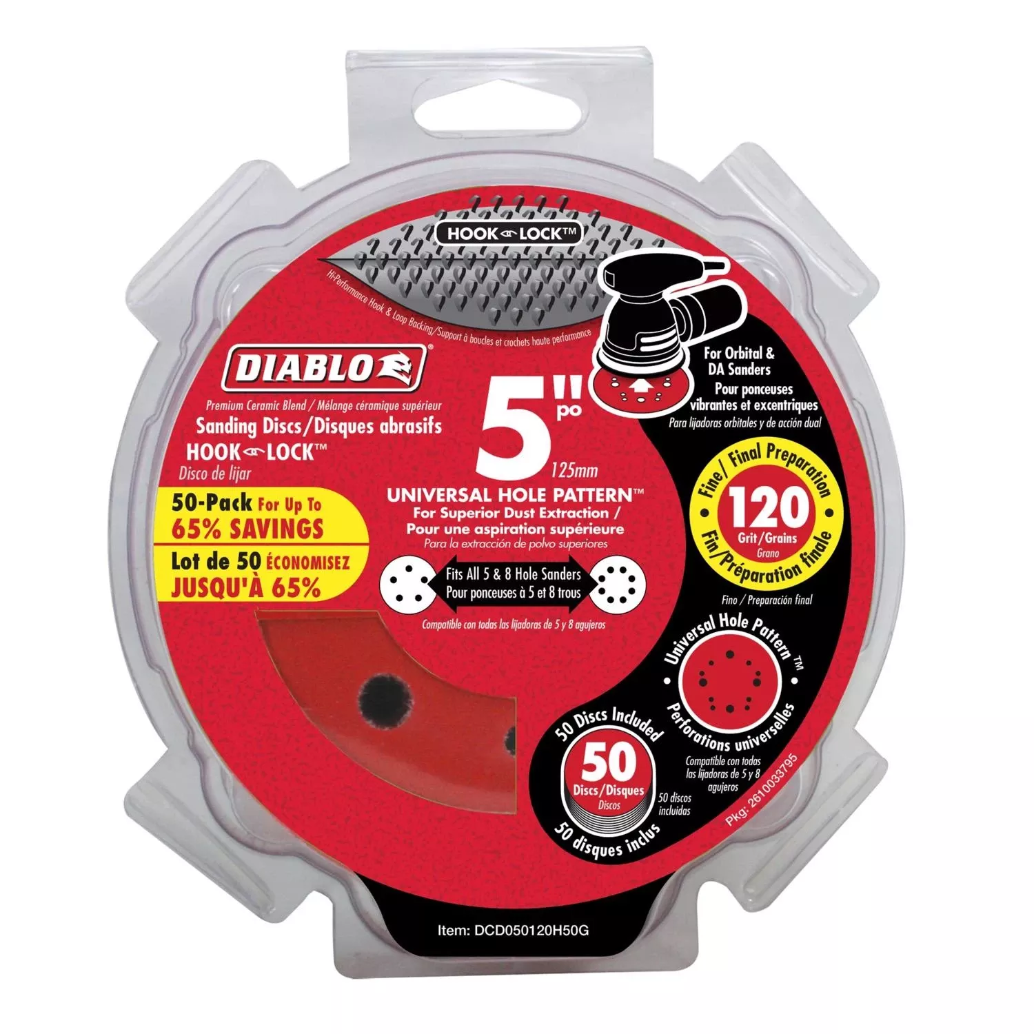 Sanding Disc, Hook & Loop, 120-Grit, 5-In., 50-Pk.