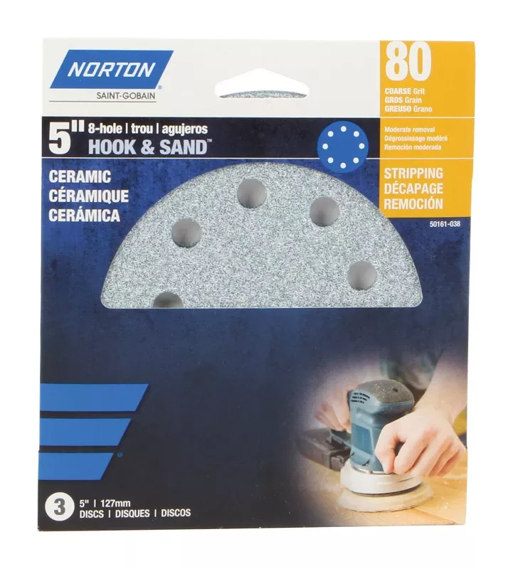 Sanding Disc, Hook & Loop, 80-Grit, 5-In., 4-Pk.