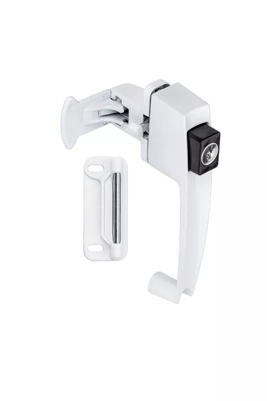 Screen & Storm Door Latch, Keyed, Push-Button, White