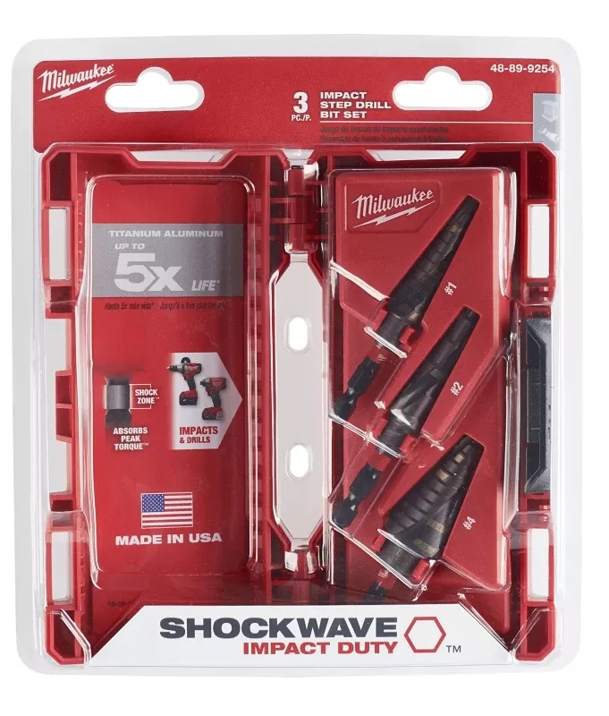 Shockwave Impact Duty 3-piece Titanium Step Drill Bit Set #1 #2 #4