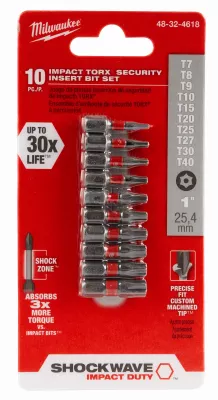 Shockwave Torx Security Insert Impact Screwdriver Bit Set - 10 Pieces