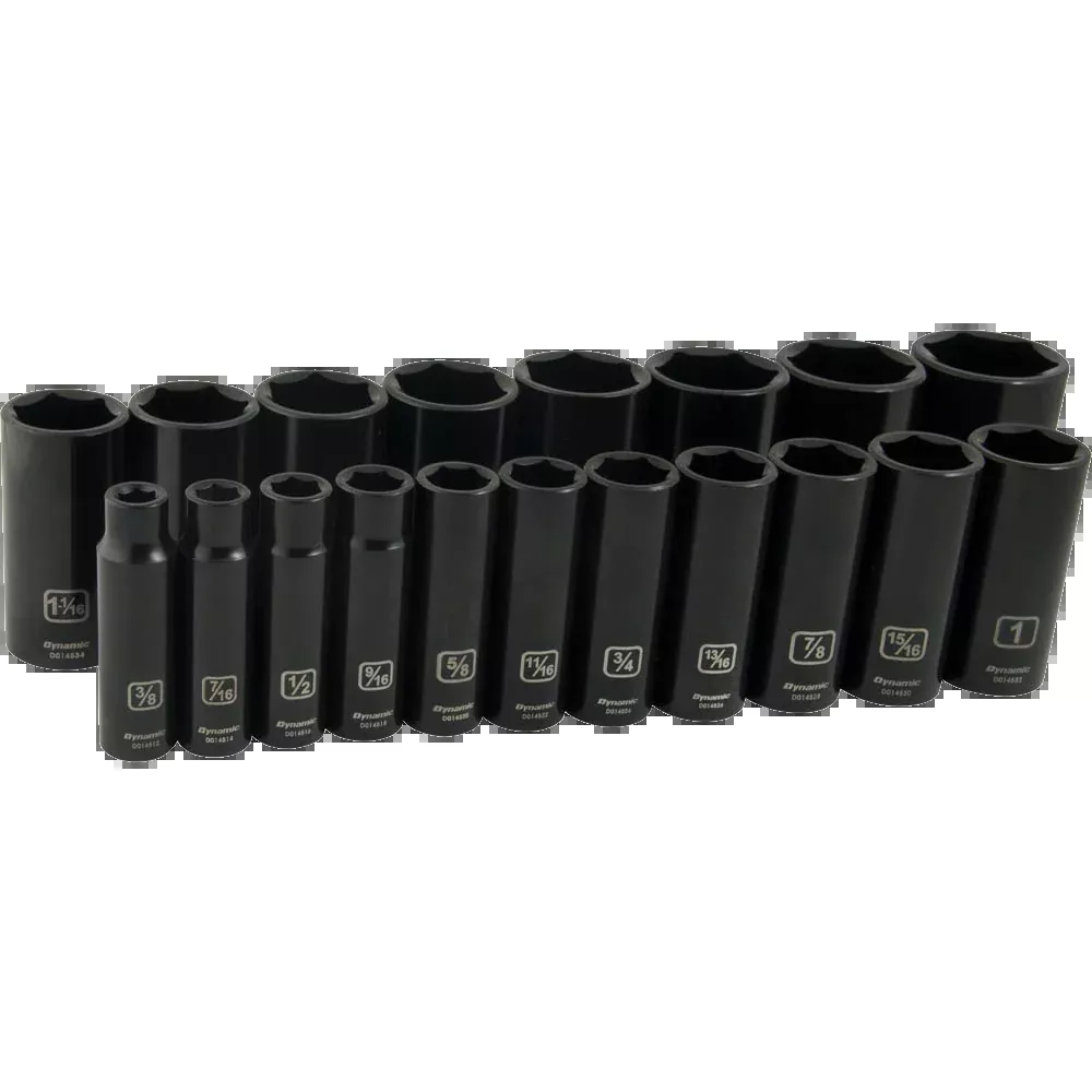 Socket Set - Dynamic Tools 1/2" Drive 19-Piece 6 Point Deep SAE Impact Socket Set, D018026