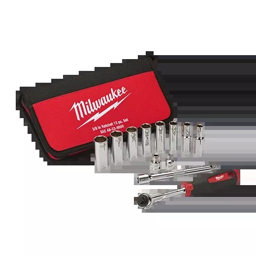 Socket Set - Milwaukee 12pc 3/8" Drive SAE Socket Set, 48-22-9000