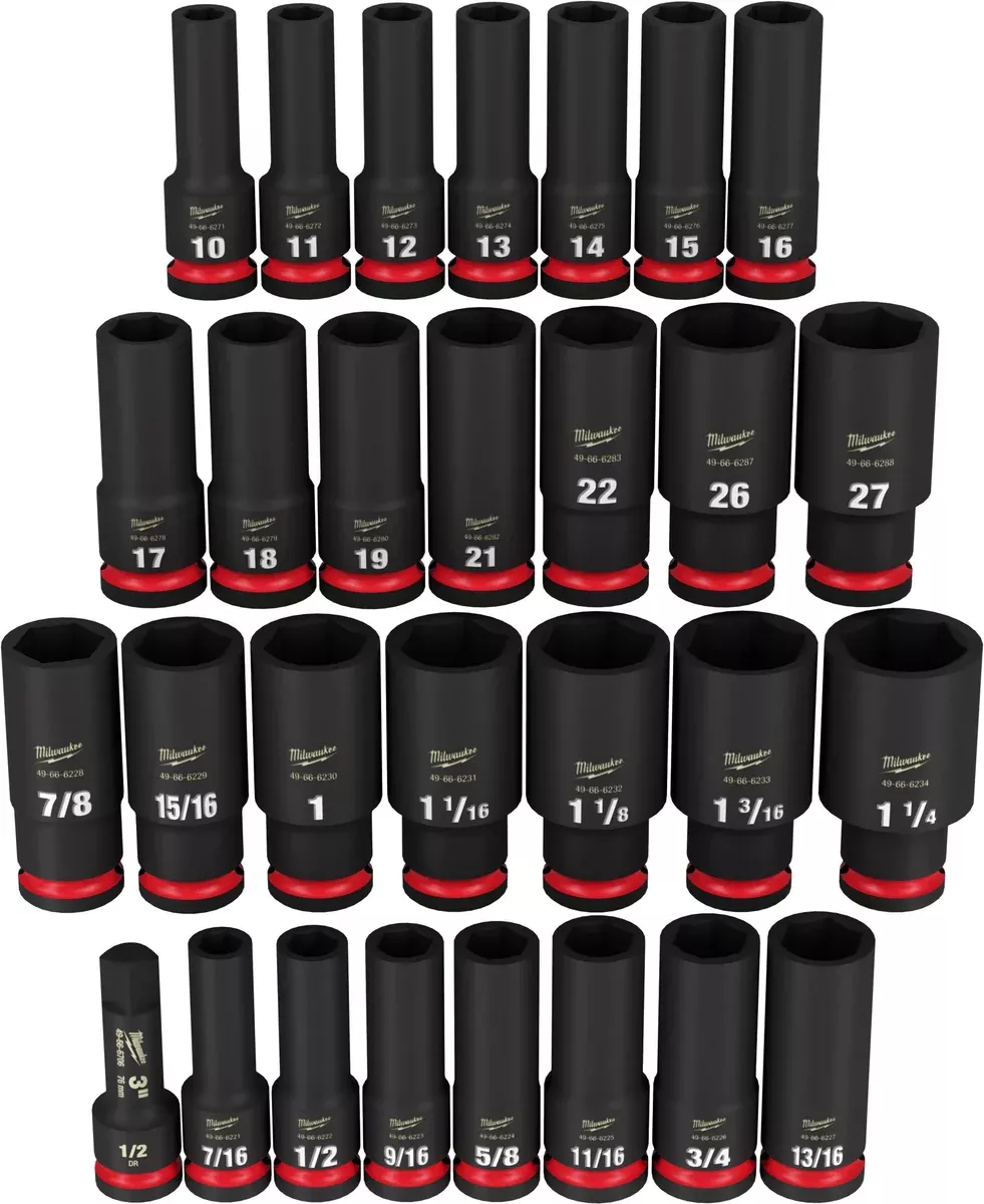 Socket Set - Milwaukee 29PC SHOCKWAVE6 Point Socket Set, 49-66-7016