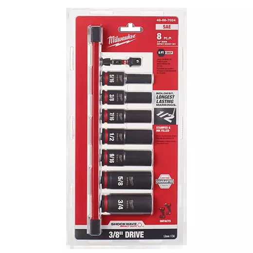 Socket Set - Milwaukee 8PC SHOCKWAVE Impact Duty™ 3/8" Drive SAE Deep 6 Point Socket Set, 49-66-7024