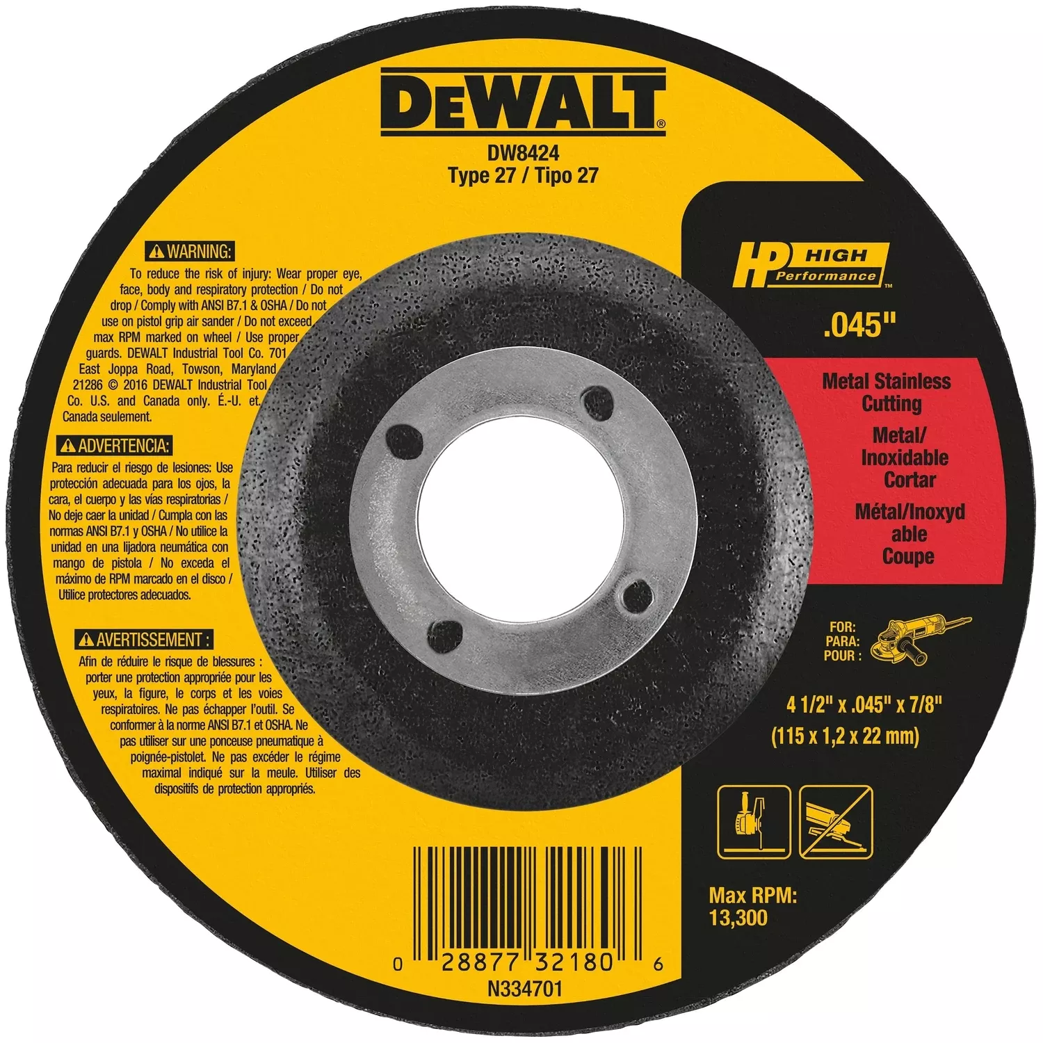 Thin Metal-Cutting Wheel, 4-1/2 In.