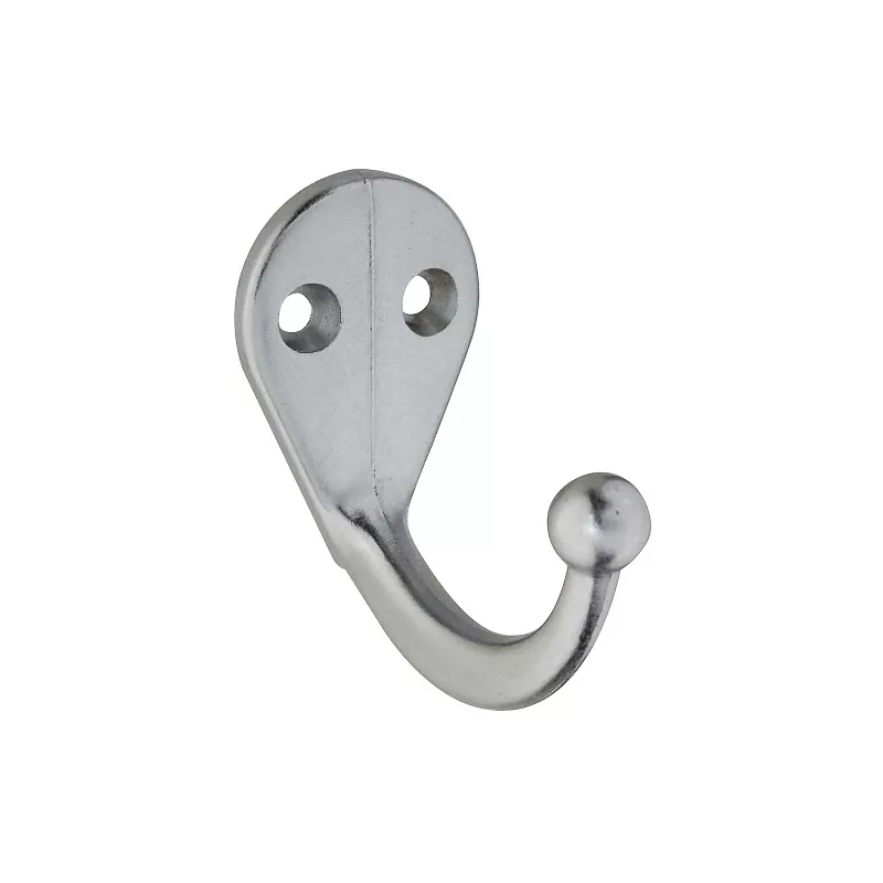 Wall Hook for Clothes, Single Prong, Satin Chrome, 2-Pk.