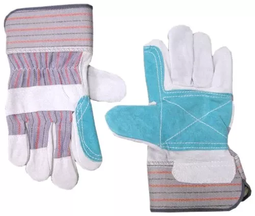 Work Gloves, Double Leather Palm, Canvas Back, Men's Medium