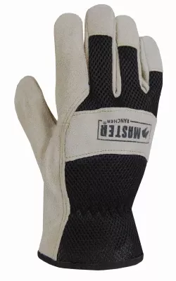 Work Gloves, Suede Leather Palm, Mesh Back, Men's Large
